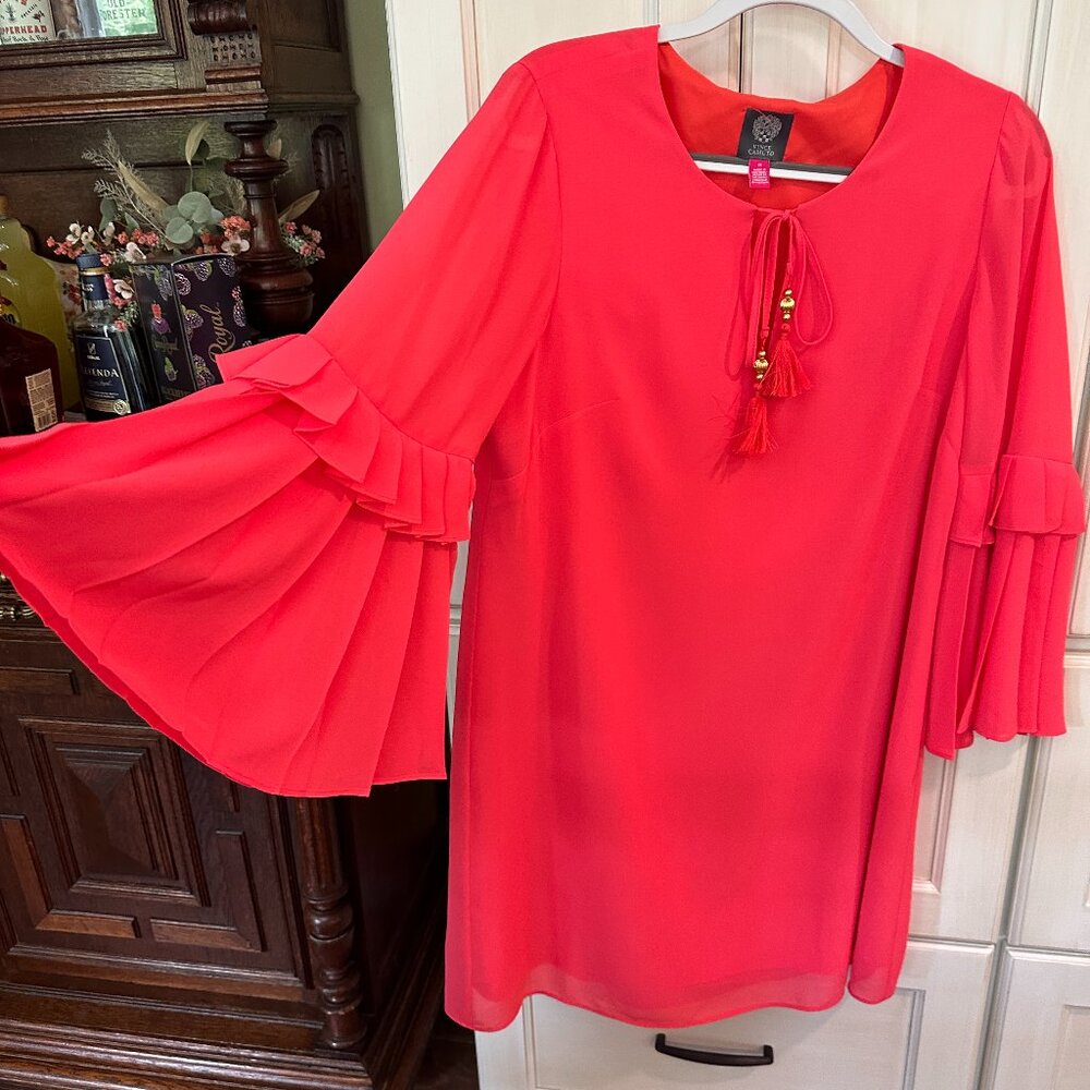 3/4 Sleeve Tie-Front Chiffon Pleated Midi Dress – Flowy & Elegant